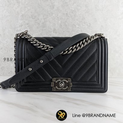 Chanel Boy 10″ Chevron Caviar in Black SHW