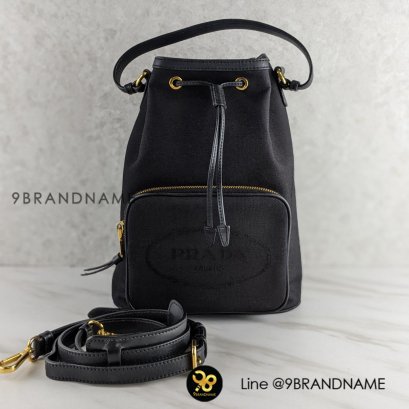 Prada  Logo Drawstring Bucket Bag Canvas