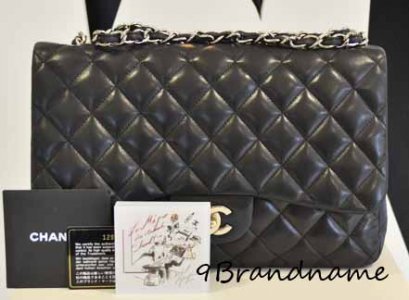 Chanel Jumbo Single Flap Lambskin shw หนังแกะสีดำ อะไหล่เงิน ขนาด 12