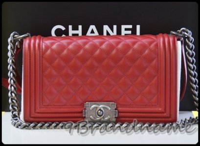 Chanel Boy Bag RED Lambskin GHW size 10