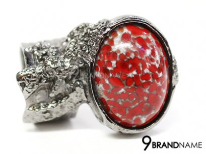 YSL Yve Saint Laurent Arty Ring Red Color  - Used Authentic แหวน ยิปแซงรอลเร้นท์  YSL หัวแหวนลายหินอ่อนสีแดง ตัวแหวน เงินรมดำ สวย หรู