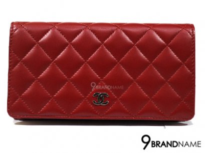 Chanel Long Wallet Bi-Fold Red Lamb