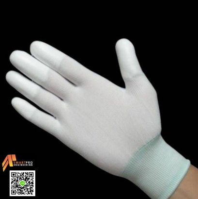 ถุงมือสีขาวเคลือบ PU ปลายนิ้ว