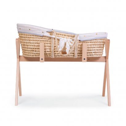 ตะกร้านอนเด็กพร้อมขาตั้ง Moses Basket with Natural Stand - Jersey Gold Dots