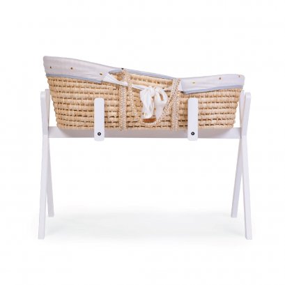 ตะกร้านอนเด็กพร้อมขาตั้ง Moses Basket with White Stand - Jersey Gold Dots