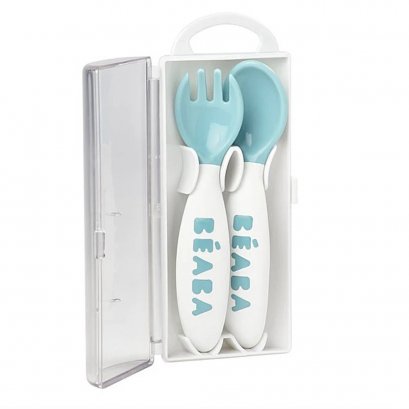 2nd age training fork and spoon (storage case included) - BLUE