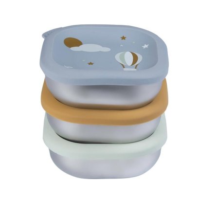 ชุดกล่องสแตนเลสพร้อมฝาซิลิโคน 3 ชิ้น BEABA Set of 3 Stainless Steel 250ml Meal Box - Adventure