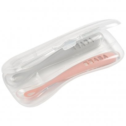 Set of 2 1st age silicone spoons-PINK/GREY