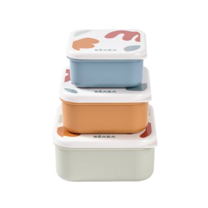 ชุดกล่องเก็บอาหาร 3 ชิ้น BEABA Set of 3 Nesting Snack Boxes - Playful Print