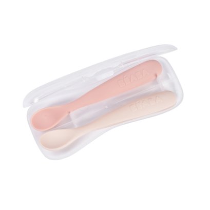 Set of 2 1st Age Silicone Spoons with Storage Case - Cotton Candy / Marshmallow