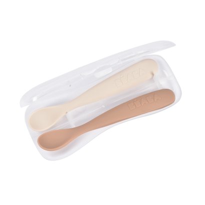Set of 2 1st Age Silicone Spoons with Storage Case Clay / Terracotta