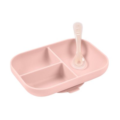 Silicone Suction Divided Plate with Spoon - Cotton Candy