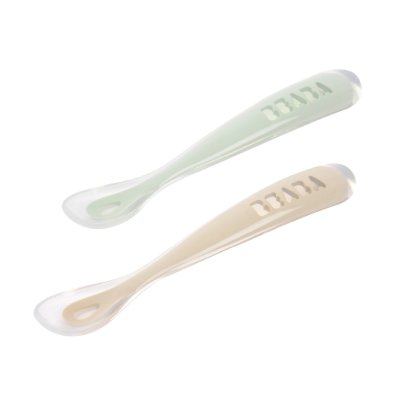 Set of 2 1st Age Silicone Spoons with Storage Case - Misty Green/Clay
