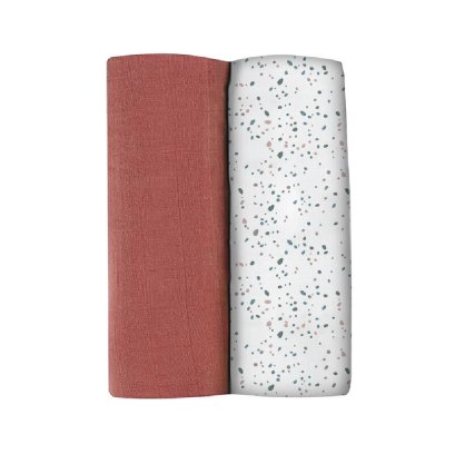 Pack of  2 XXL Muslins Organic Cotton - Hot Sauce + Terrazzo Playprint