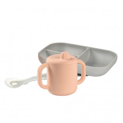 ชุดเซ็ทรับประทานอาหารซิลิโคน 3 ชิ้น Silicone Learning Set - Vintage Pink