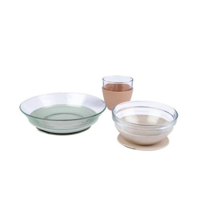 ชุดจาน ชาม แก้วน้ำ ทำจากแก้วนิรภัย Duralex Glass Meal Set With Soft Protective Suction Pad - Natural