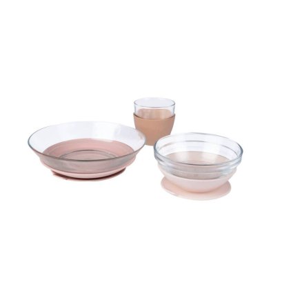 ชุดจาน ชาม แก้วน้ำ ทำจากแก้วนิรภัย Duralex Glass Meal Set With Soft Protective Suction Pad - Cotton Candy