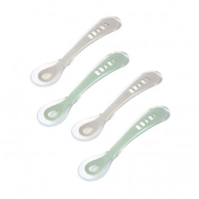 Set of 4 2nd Stage Soft Silicone Spoons (Frosty Green / Velvet Grey)