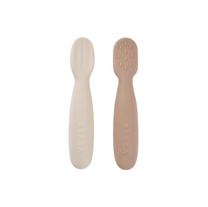ช้อนหัดทานอาหาร Set of 2 Silicone Pre Spoons - Pralin / Clay
