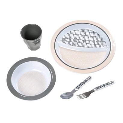 ชุดเซ็ทของขวัญอุปกรณ์ทานอาหาร Melamine Gift Meal Set - Pink Grid