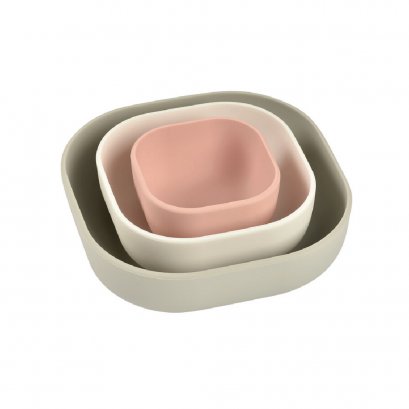 ชุดชามซิลิโคน 3 ชิ้น Set of 3 Silicone Stackable Bowls (Dusty Rose/Cotton/Velvet Grey)