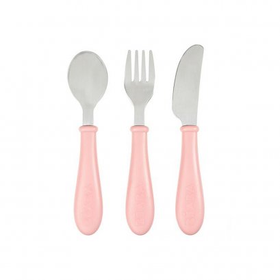 ช้อนส้อมมีด Stainless steel training cutlery Knife / Fork / Spoon - LIGHT PINK