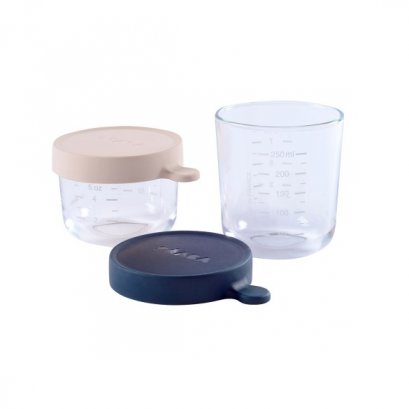 Set of conservation jars in superior quality glass (1*150 ml PINK/1*250 ml DARK BLUE)