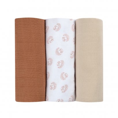 Pack of 3  Muslins Organic Cotton -  Hedgehog Brown