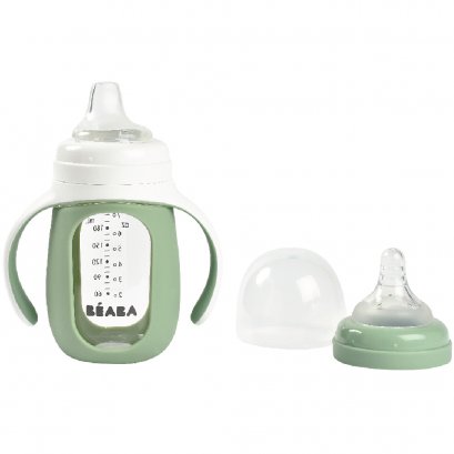 ขวดแก้วหัดดื่ม 2 in 1 Glass Learning Bottle 210 ml with Silicone Protective Sleeve 210 ml  - Frosty Green
