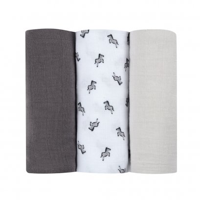 Pack of 3  Muslins Organic Cotton -  Savanna Grey