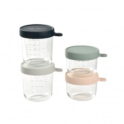 ชุดกระปุกแก้ว ฝาปิดสูญญากาศ 4 ชิ้น Set of 4 Superior Glass Container (150ml pink / 150ml eucalyptus green / 250ml light mist / 250ml dark blue)