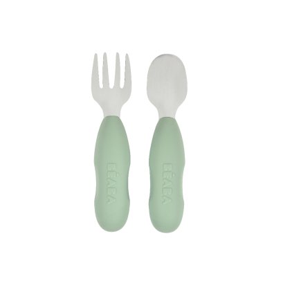 ช้อนส้อมหัดทานอาหาร Set of 2 Stainless Steel Pre Cutlery - Sage Green