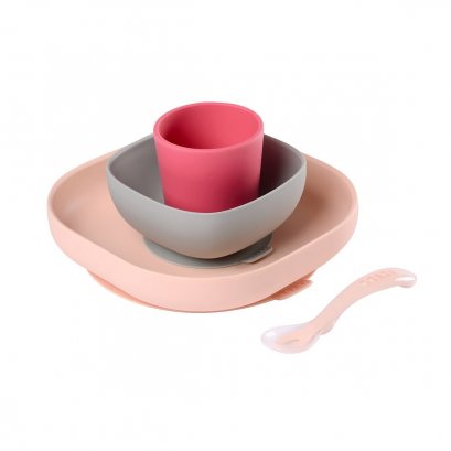 ชุดเซ็ทรับประทานอาหารซิลิโคน 4 ชิ้น BEABA Silicone Meal Set (4 pcs) - Pink