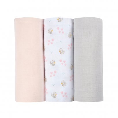 Pack of 3  Muslins Organic Cotton - Swan Pink