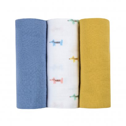 Pack of 3 Muslins Organic Cotton - Teckel Beige