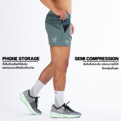 TL5" Flow+ Shorts กางเกงวิ่ง 5 นิ้ว รุ่น โฟล พลัส (เทา/เขียว)