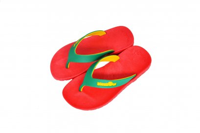 KIDSFLIPPER - blackOut พื้นแดง/หูเขียวเหลือง