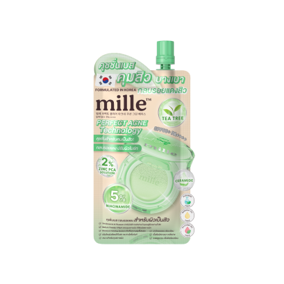 MILLE คุชชั่นมัทฉะ PERFECT CLEAR ACNE CUSHION GREEN BASE SPF50+ PA++++ 6G.