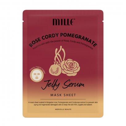 MILLE มาส์กเจลลี่น้ำโสมกุหลาบถั่งเช่า ROSE CORDY POMEGRANATE JELLY SERUM MASK SHEET 28G.