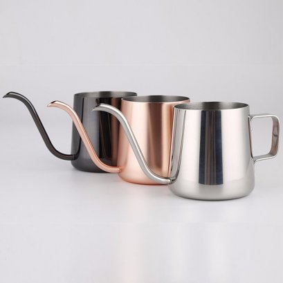 กาดริป สำหรับชงกาแฟ กาปากยาว (แบบไม่มีฝาปิด) สีเงิน 250ml / 350ml มีหูจับ แบบสแตนเลส Stainless Coffee Drip Pot