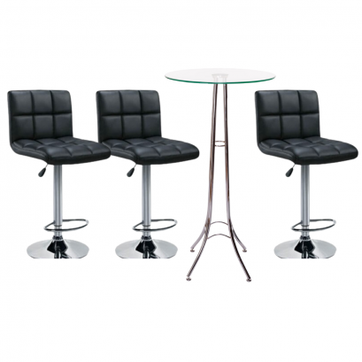 เช่าชุดโต๊ะบาร์+เก้าอี้บาร์โมเดิร์นเบาะสีดำ