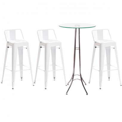 เช่าชุดโต๊ะบาร์+เก้าอี้บาร์หล็กสีขาวมีพนักผิง
