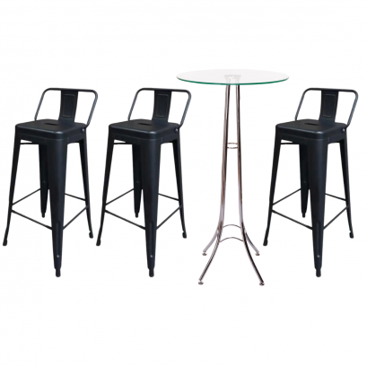 เช่าชุดโต๊ะบาร์+เก้าอี้บาร์เหล็กสีดำมีพนักผิง