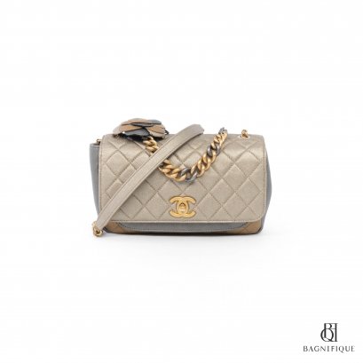 CHANEL FLAP WITH CAMELLIA METALLIC GOLD LAMB GHW