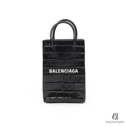 BALENCIAGA TOTE XS BLACK CROC EMBOSSED SHW