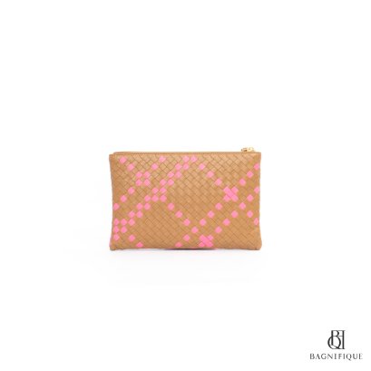 BOTTEGA CLUTCH 25 BROWN PINK SMALL STRIP