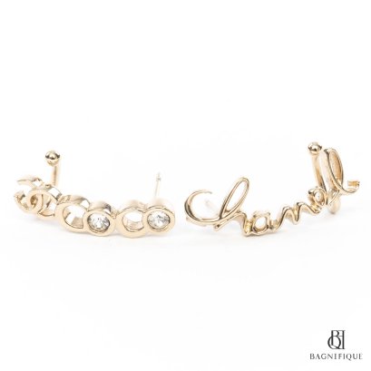 CHANEL EARRING CC LONG COINE DIAMOND GHW