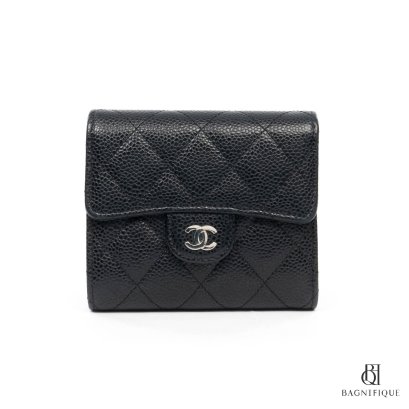 CHANEL TRIFOLD WALLET SHORT BLACK CAVIAR SHW