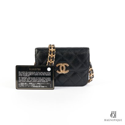 CHANEL WALLET WITH STRAP SHORT BLACK CAVIAR GHW