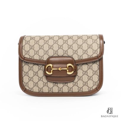 GUCCI HORSEBIT 1955 SMALL BROWN GG SUPREME MONOGRAM GHW